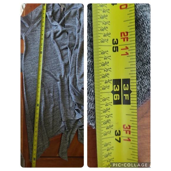 Joseph Ribkoff Long Open Cardigan Tie Waist Ruched Sleeve, Grey/Lurex US 12 - Picture 11 of 11